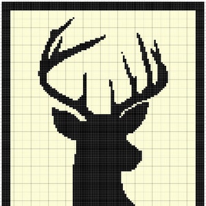 Deer Head with Antlers Silhouette Crochet, Knit or Cross Stitch Chart - DIY Afghan Pattern - Graphgan, buck, blanket