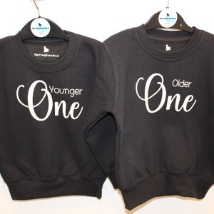 Personalised  Twin 1st Birthday Sweatshirt Older One Younger One | Twin boy / Twin Girl T-Shirt | personalised first birthday twin hoodie