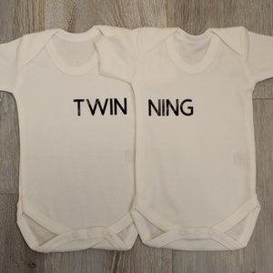 TwinNing matchin babygrow | personalised rompersuit | Twin outfit | new baby twin gifts | twin boys | twin girls