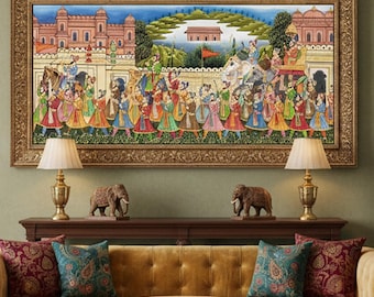 Rajasthani Royal Procession Art | Hand Painted Indian Wall Decor | Traditional Rajasthan Painting | Palace Home Decor