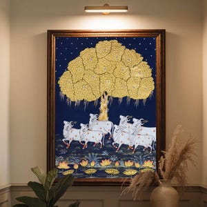 Sacred Cows Pichwai Painting, Traditional Indian Pichwai Painting For Home Decor, Wall Hanging, Wall Painting