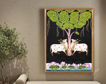 Cow Pichwai Painting, Traditional Indian Home Decor, Wall Art