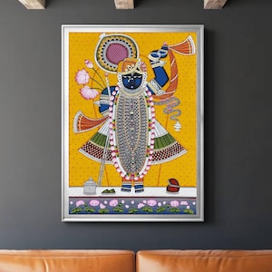 Shrinathji Pichwai Painting, Cow Pichwai Art Handmade Natural Stone color on cloth Indian Decor Paintings, Wall Hanging, Wall Art