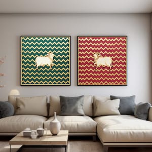 Pichwai Painting Of Cow, Set of 2, Large Traditional Indian Pichwai Painting For Home Decor, Wall Hanging, Wall Painting