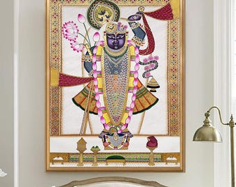 Shrinathji Pichwai Painting, Wall Decor, Cow Pichwai Art Handmade