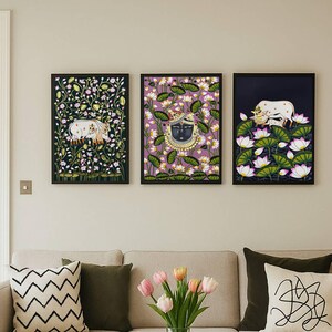 Shrinathji Pichwai Painting Set, Cow & Lotus Art, Indian Home Decor
