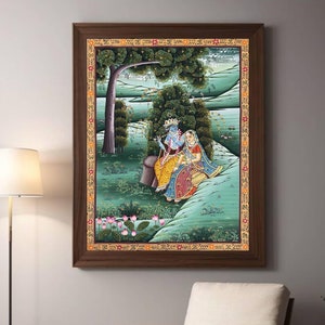 Radha Krishna Pichwai Painting Pichwai Handmade Painting On Fabric, Original Krishna Ras Leela Scene, Miniature Artwork Painting
