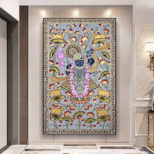Shrinathji Pichwai Painting, Cow Pichwai Art Handmade Natural Stone color on cloth Indian Decor Paintings, Home decor, Wall Decor