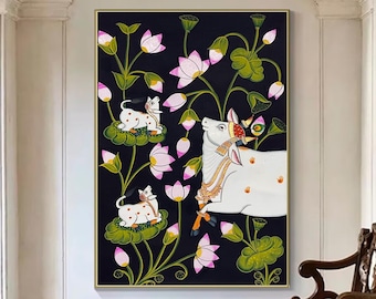 Pintura de vaca Pichwai, decoración de pared tradicional india