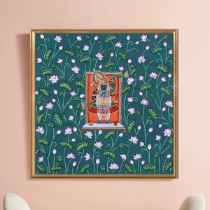 Shrinathji and Lotus Pichwai Art Painting For Home Decor, Traditional Handmade Wall Painting Of Beautiful Shri Nath Ji In Kamal Talai