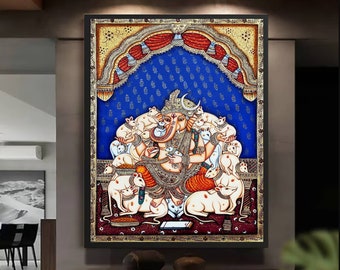 ガネーシャ神の絵画、ガネーシャのダンスの絵画、インドのピチワイ絵画