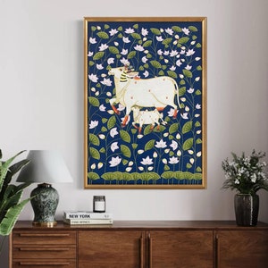 Cow Pichwai Painting, Large Traditional Indian Pichwai Painting For Home Decor, Wall decor. home decor