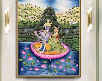 Radha Krishna Detailed Pichwai Painting, Original Radha Krishna