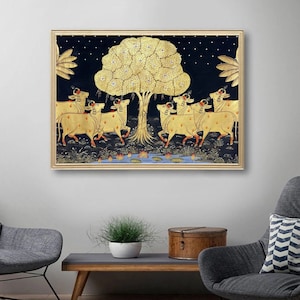 Pichwai Painting Of Cow with Black and Golden Theme, Large Traditional Indian Pichwai Painting For Home Decor, Wall Hanging, Wall Painting
