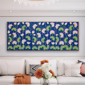 Lotus Pond Pichwai Painting Wall Decor Kamal Talai Handmade Floral Design Natural Stone color on cloth, Home decor, wall decor