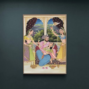 King with His Queen Spending Quality Time Scene Painting for Wall Décor, Traditional Art Hand Made Canvas Painting, wall art painting