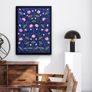 Lotus Pond Pichwai Painting Wall Decor Kamal Talai Handmade Floral Design Natural Stone color on cloth Indian Decor Paintings, Wall Hanging