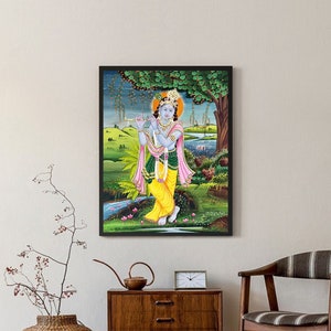 Radha Krishna Detailed Pichwai Handmade Painting, Original Krishna Ras Leela Scene Wall Hanging Home Decorative Art