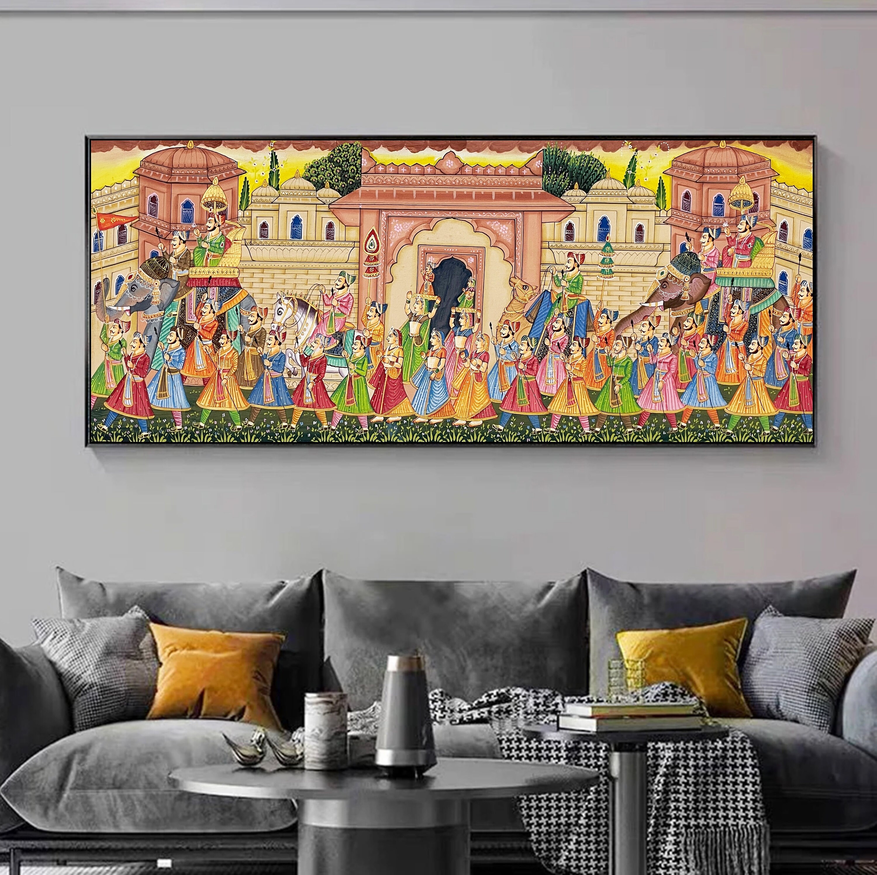 Large Detailed Handmade Royal Procession Art Indian Royal