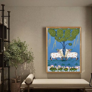 Pichwai Painting Of Cow, Detailed Traditional Indian Pichwai Painting For Home Decor, Wall Decor, Wall Art