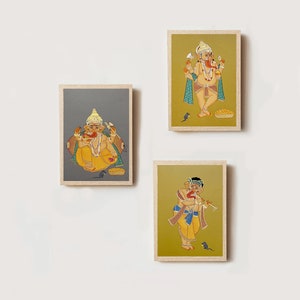 Set of 3 Lord Ganesha Finest Traditional Painting on Cardboard, Ganesh ji Handmade Painting, Wall Hanging, Wall painting