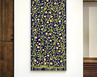 Lotus Pond Pichwai Painting Wall Decor Kamal Talai Handmade Floral Design Natural Stone color on cloth, Home decor, wall decor