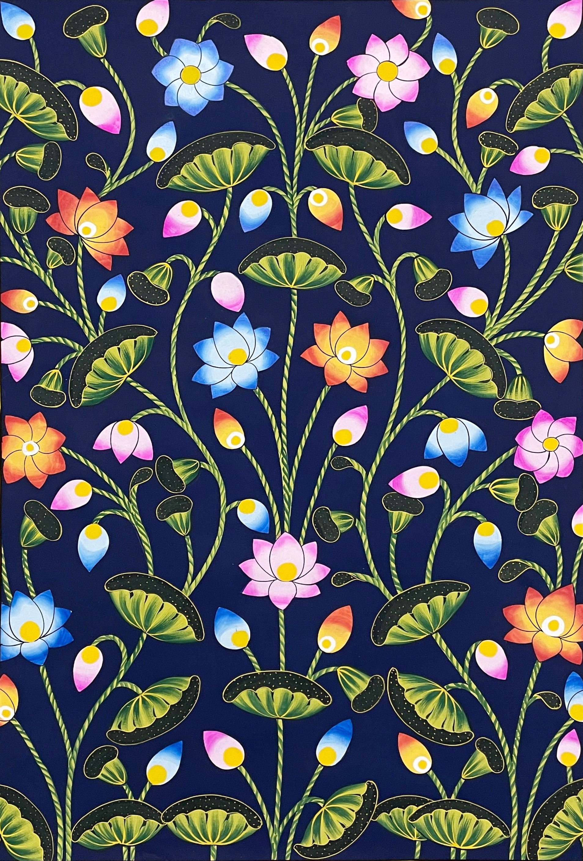 Lotus Pond Pichwai Painting Wall Decor Kamal Talai Handmade Floral