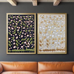 Pichwai Paintings Set of 2, Lotus Pond Indian Pichwai, Home decor Art, Indian painting, wall decor