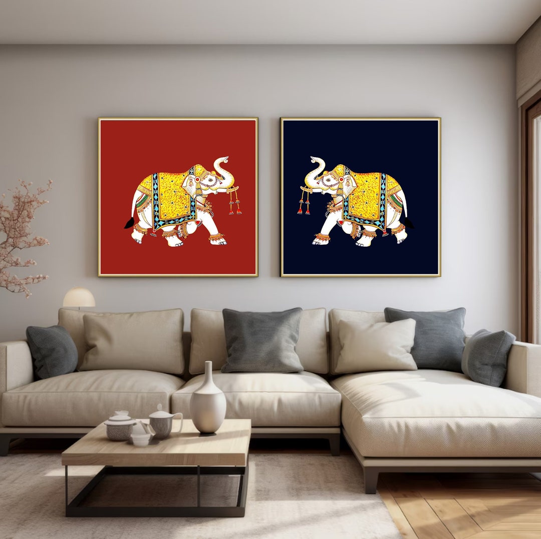 Elephant Pichwai Painting Set, Indian Home Decor - Etsy