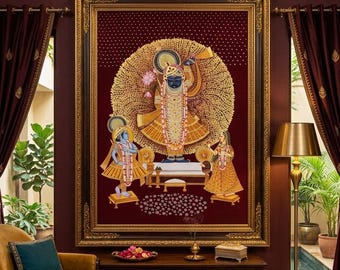 Shreenathji Pichwai Kunstmalerei für Wohnkultur, traditionelle handgefertigte Shri Nath Ji Malerei, Nathdwara Stil Kunstwerk, indische spirituelle Kunst