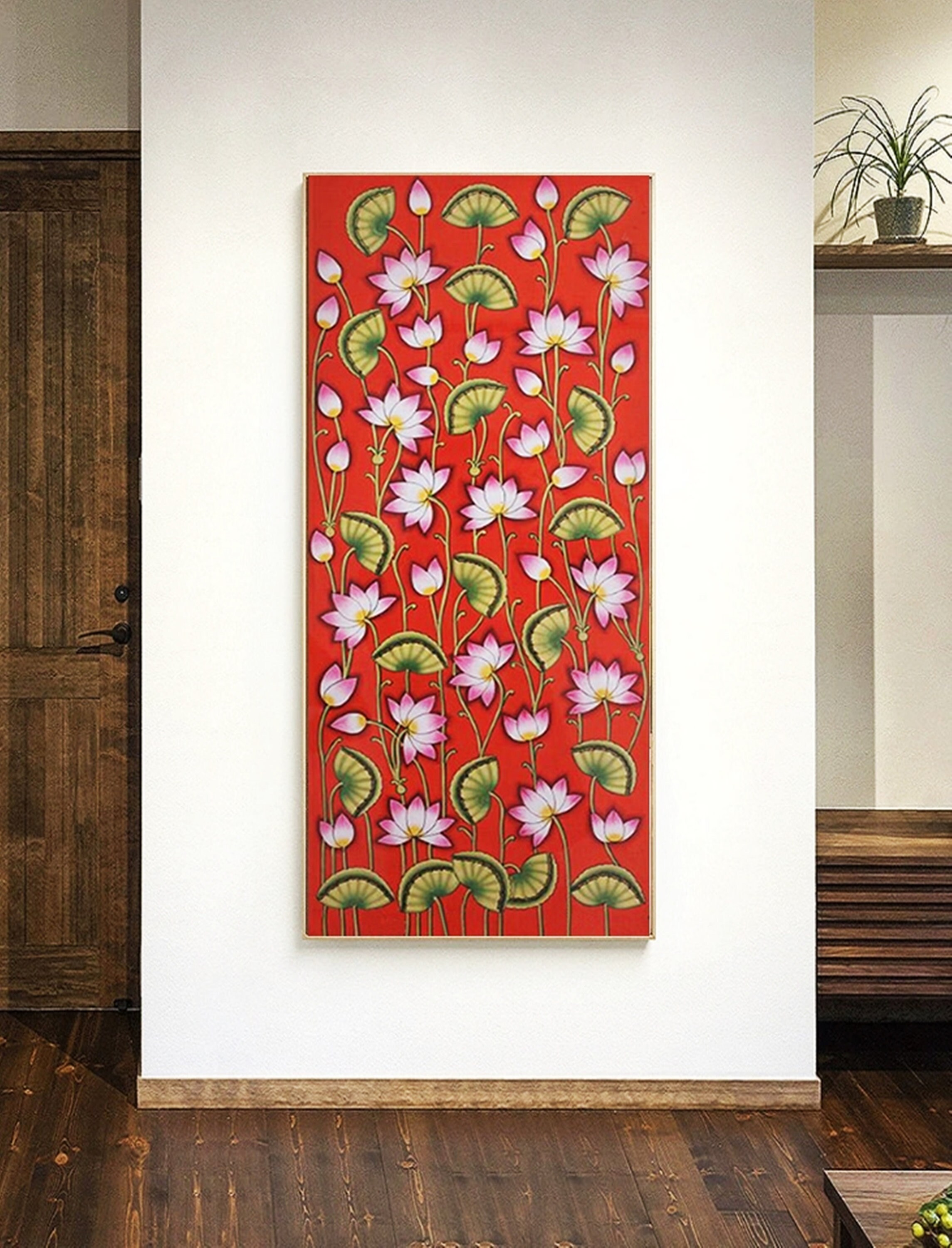 Lotus Pond Pichwai Painting Wall Decor Kamal Talai Handmade Floral