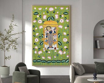 Pintura Pichwai de Shrinathji, decoración de pared, diseño hecho a mano de arte Pichwai de vaca, piedra natural coloreada sobre tela, pinturas decorativas indias, para colgar en la pared