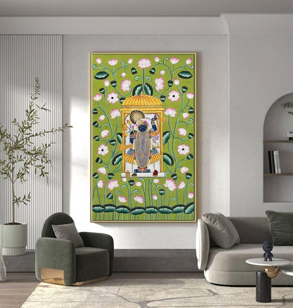 アウガルテン シロノワズリ Handpainted 貴重 Shrinathji Pichwai Painting, Wall Decor, Cow Pichwai Art Handmade