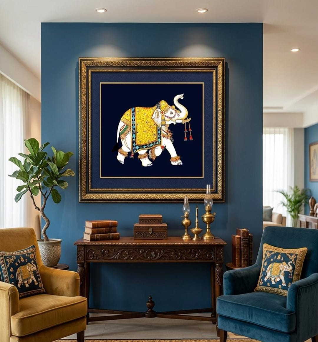 Elephant Pichwai Painting, Traditional Indian Wall Art, Handmade ...