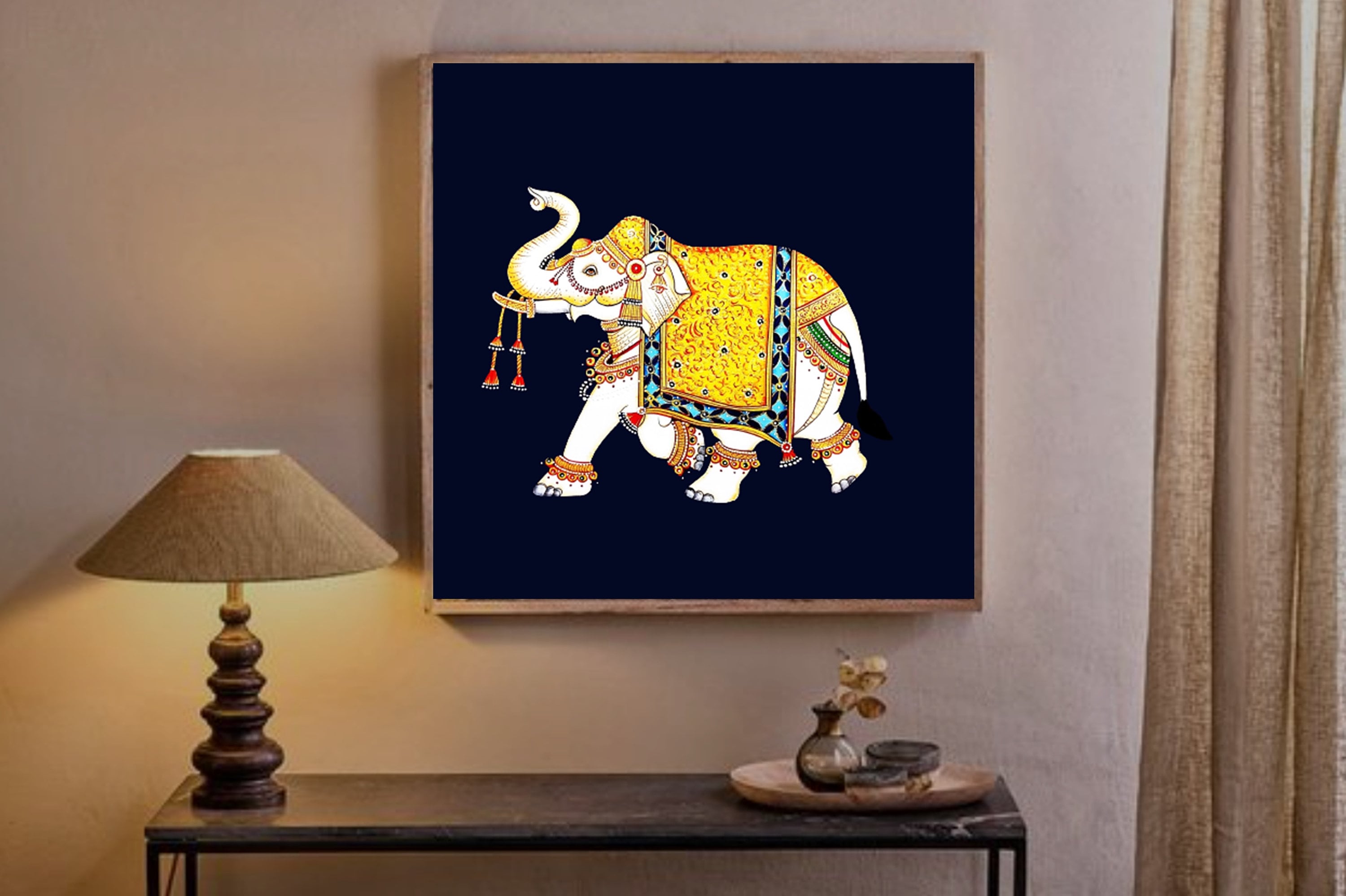 Elephant Pichwai Painting, Large Traditional Indian Art, Wall Decor - Etsy