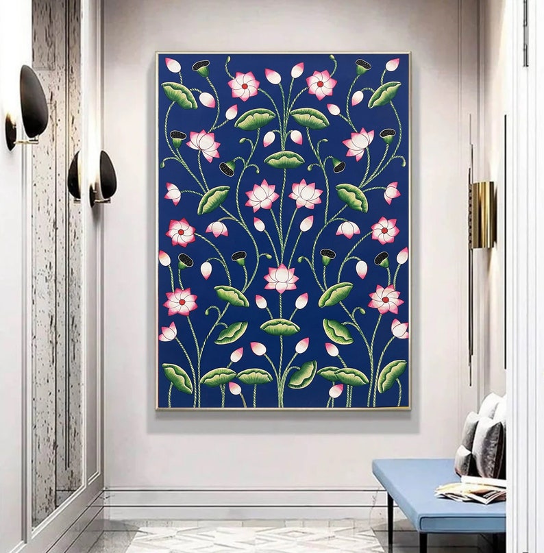 Lotus Pond Pichwai Painting Wall Decor Kamal Talai Handmade Etsy India