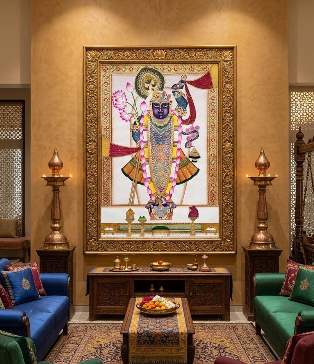 Shrinathji Pichwai Painting, Wall Decor, Cow Pichwai Art Handmade