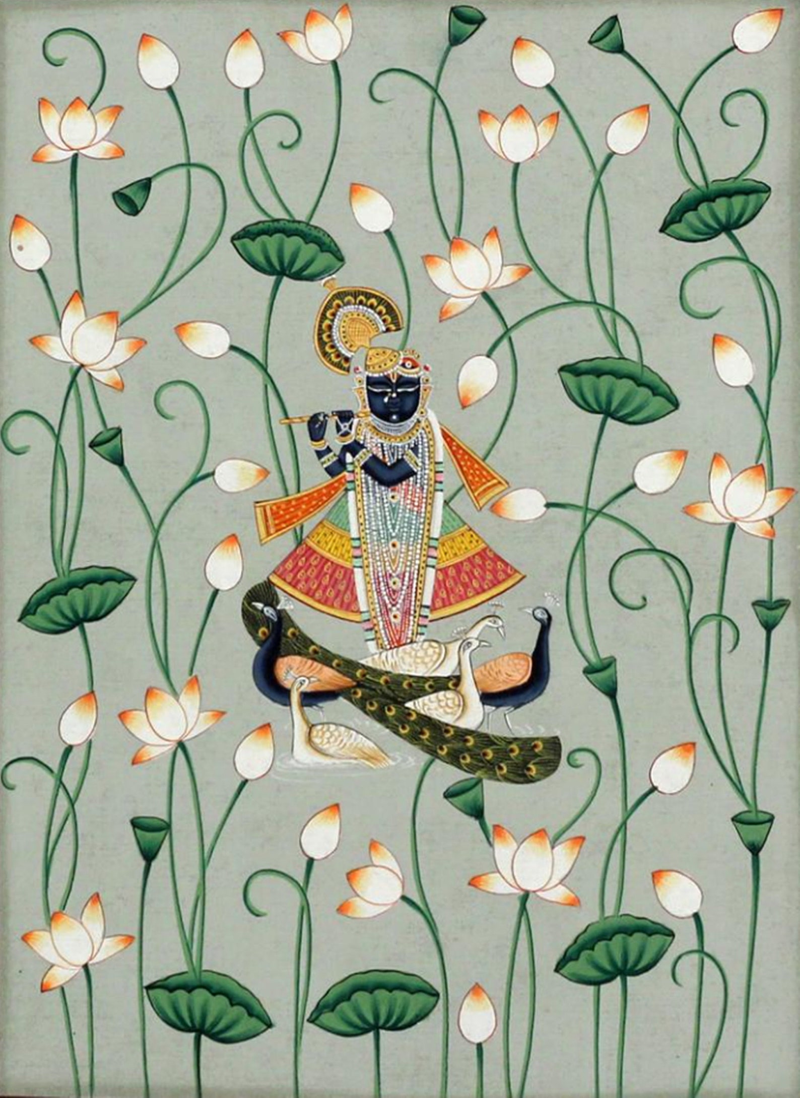 Buy Pichwai Painting Of Shrinathji And Lotus Art For Home Decor buy-pichwai-painting-of-shrinathji-and-lotus-art-for-home-decor