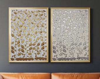 Pichwai Paintings Set of 2, Golden and silver Lotus Pond Indian Pichwai Painting, Home decor Art, Indian painting