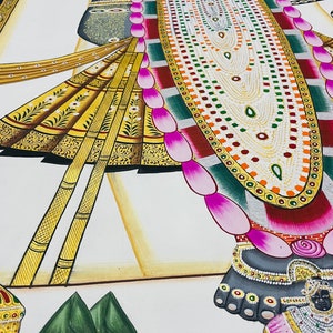 Shrinathji Pichwai-målning, handgjord indisk kokonst, naturstensfärger bild 4