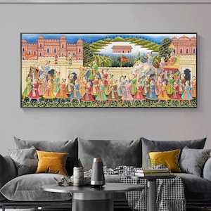 Royal Procession Large Detailed Hand Painted Artwork, Rajasthani Painting, Art and Collect, Home Decor, Wall Decor