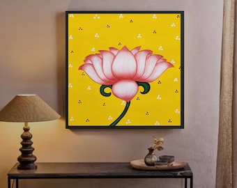 手作りの蓮池ピチワイ絵画：インドの花の壁飾り - Etsy 日本