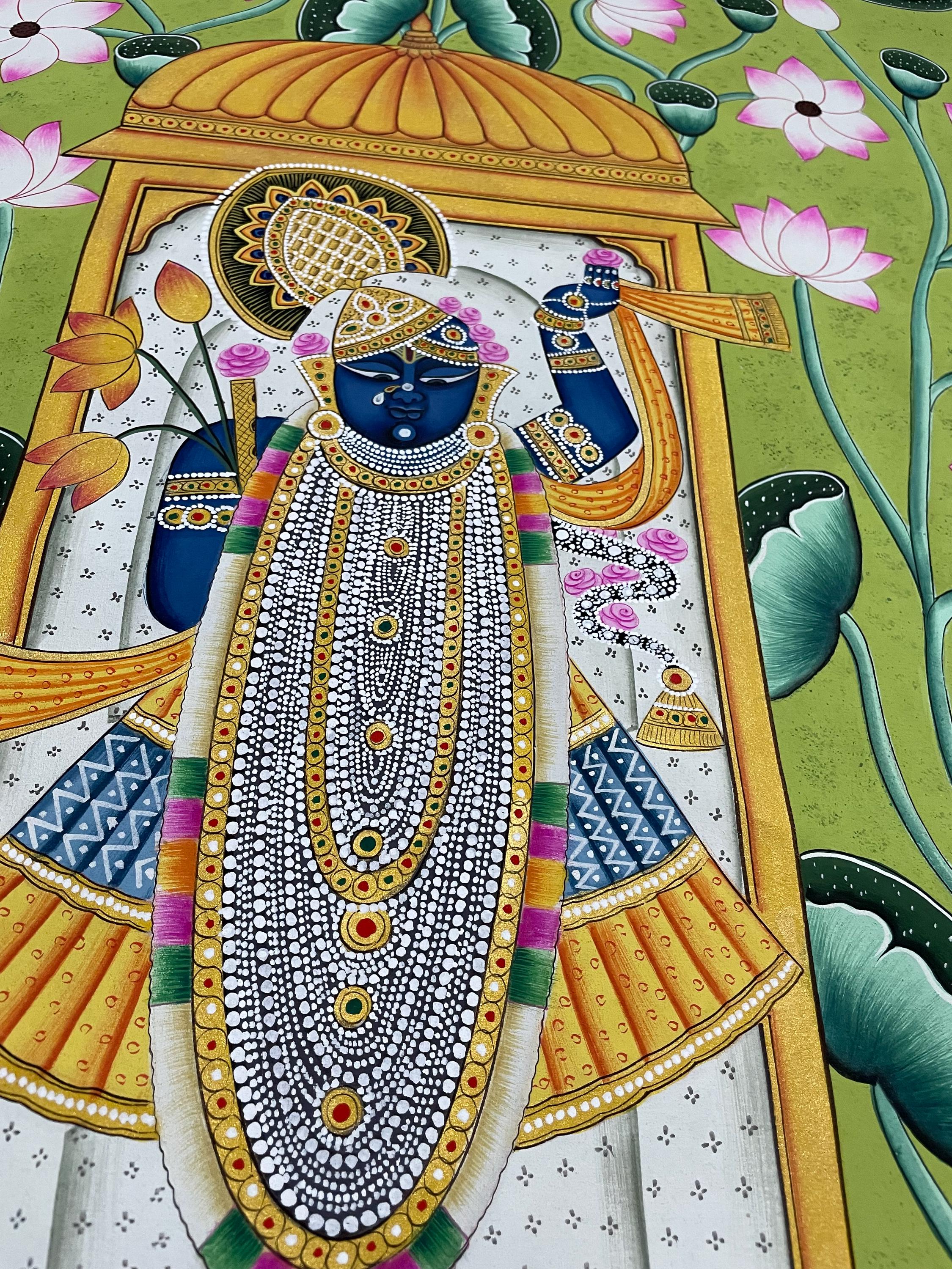 Handmade Shreenathji Pichwai Painting, Natural Stone Color, Indian