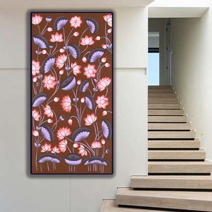 Lotus Pond Pichwai Painting, Lotus Wall Art Work, Traditional Indian Pichwai Painting For Home Decor, Home Decor gift