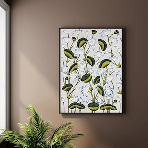 Lotus Pond Pichwai Painting Wall Decor Kamal Talai Handmade Floral Design Natural Stone color on cloth Indian Decor Paintings, Wall Hanging
