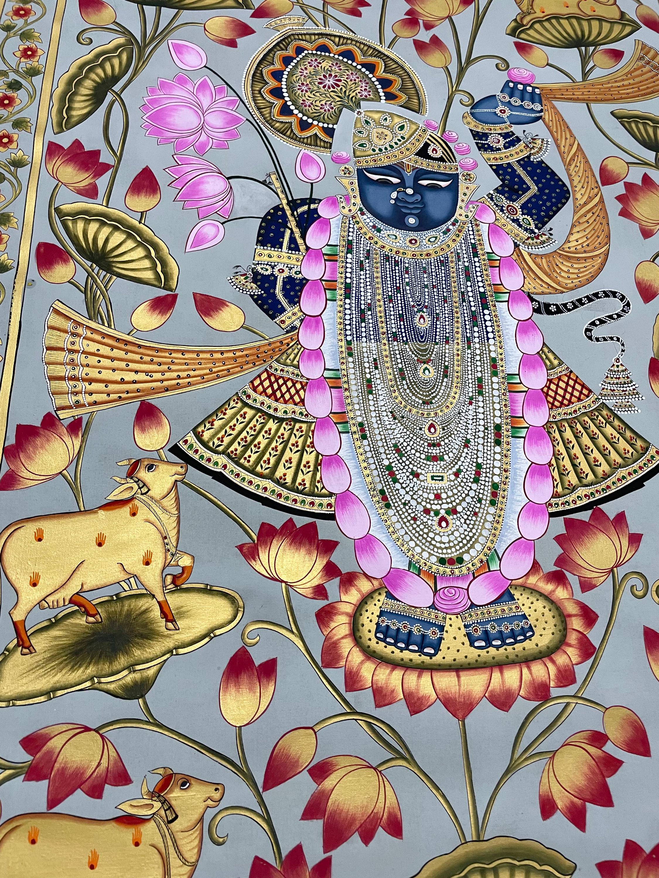 Shrinathji Pichwai Painting, Cow Pichwai Art Handmade Natural