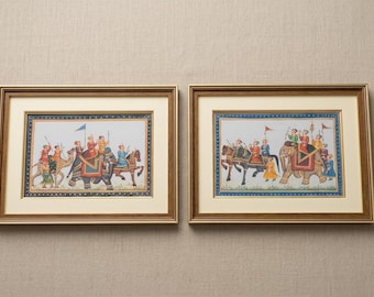 ムガル帝国の中庭を描いたアンティーク紙製ミニチュア絵画