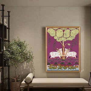 Pichwai Painting Of Cow, Detailed Traditional Indian Pichwai Painting For Home Decor, Wall Decor, Wall Art
