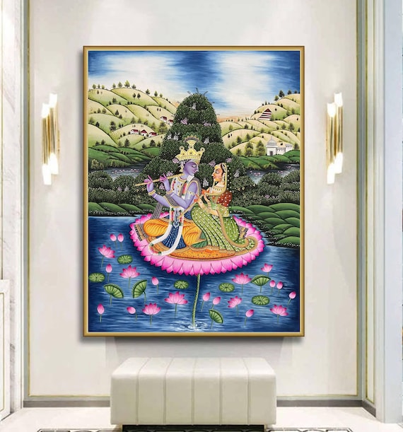 ウォールアート クリシュナ 絵 クリシュナ ビンテージポスター 額縁付