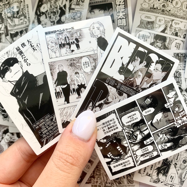 20 Random Anime Manga Sticker Pack / Glossy Poster Graffiti Black and White Aesthetic / Decorative Laptop Journal Stationery Scrapbook BUJO